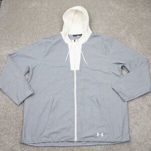 Under Armour Jacket Mens 2XL XXL Gray/White UA Storm L/S Full Zip Hooded Coat
